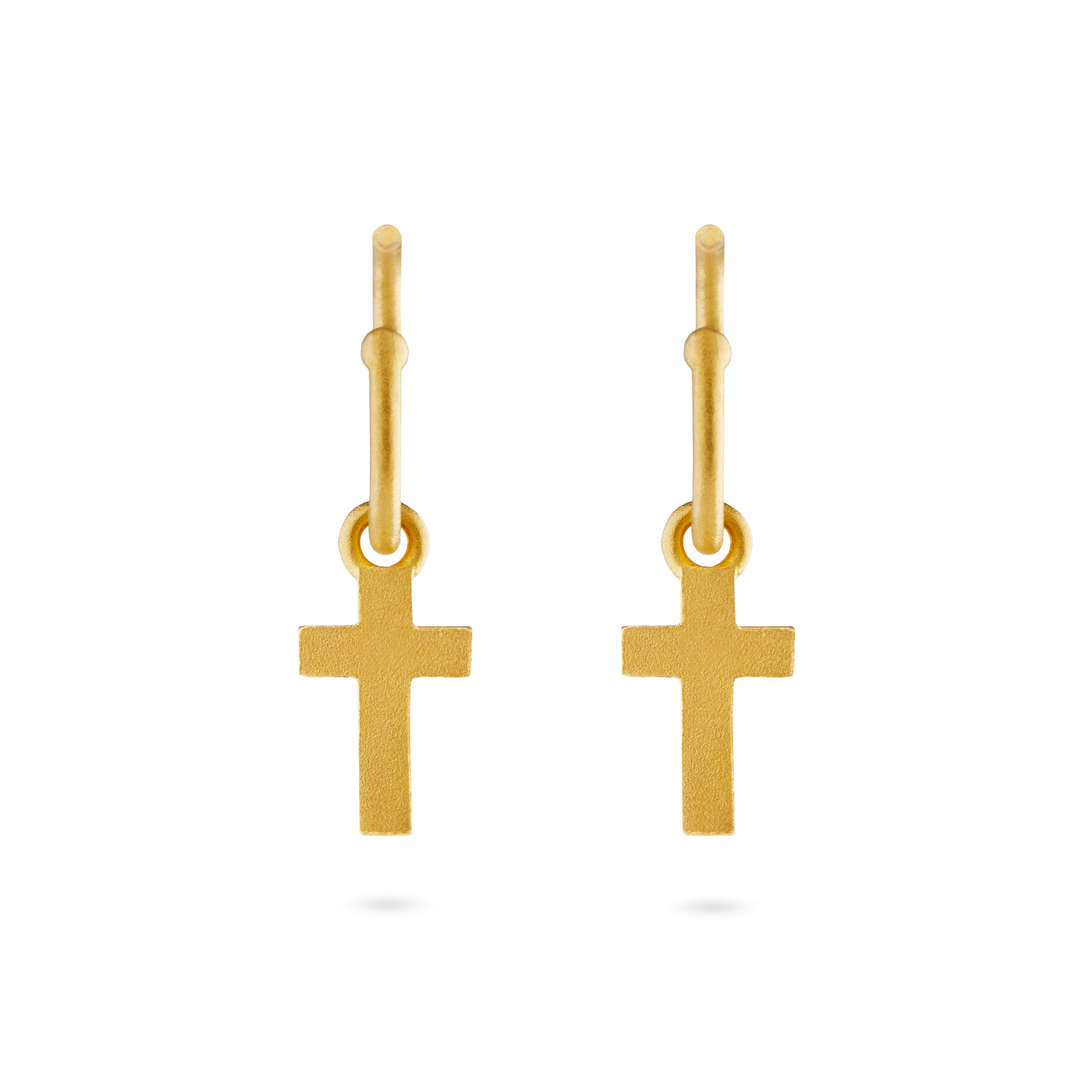 Charm America - Gold Simple buy Cross Earrings with Ball Post - 14 Karat Solid Gold - Religious Cross Earrings